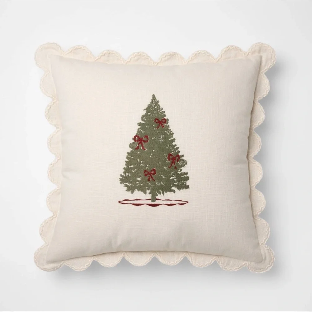 20x20” Embroidered Tree & Scalloped Edge Pillow Cream— Studio McGee